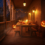 A warmly lit Texas front porch decorated for Halloween with glowing jack-o’-lanterns, string lights, fog, and a festive party table filled with cocktails, appetizers, and candy bowls during a lively Halloween House Party.
