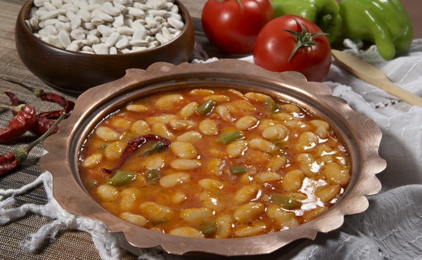 Tex-Mex pinto beans and broth in bowl