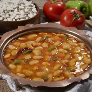 Tex-Mex pinto beans and broth in bowl