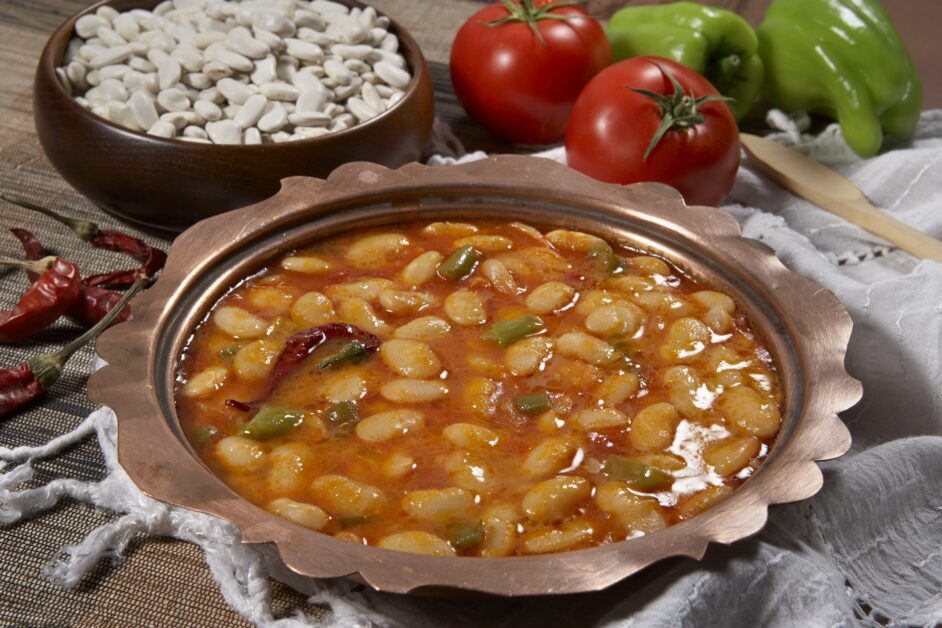 Tex-Mex pinto beans and broth in bowl