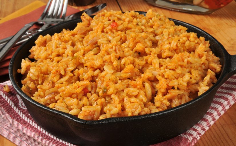 Spanish rice in cast iron skillet