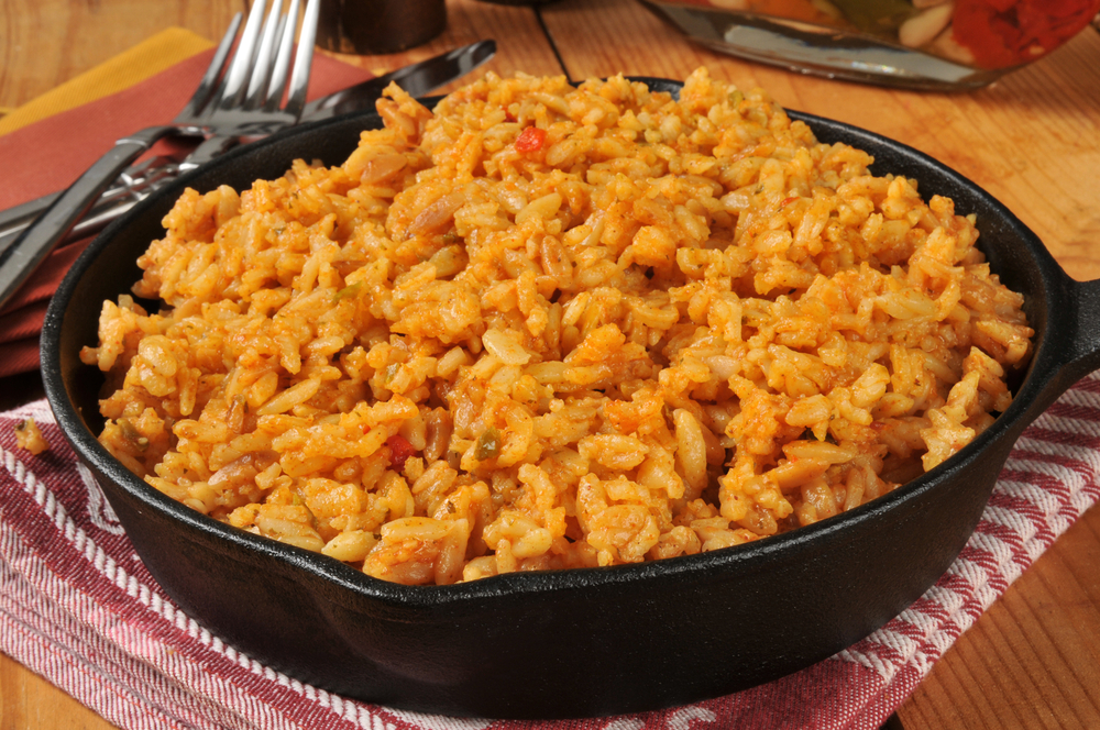 Spanish rice in cast iron skillet