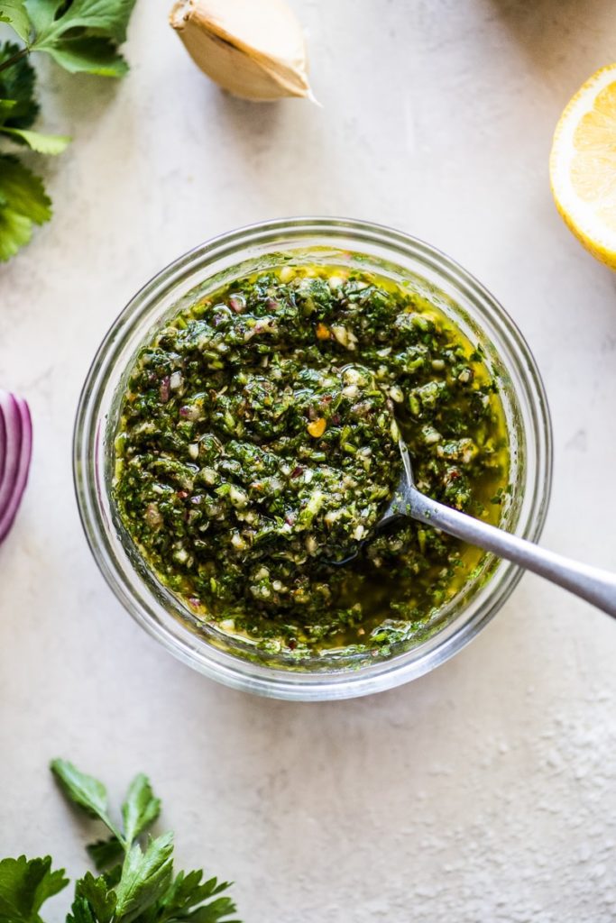 Chimichurri sauce in bowl