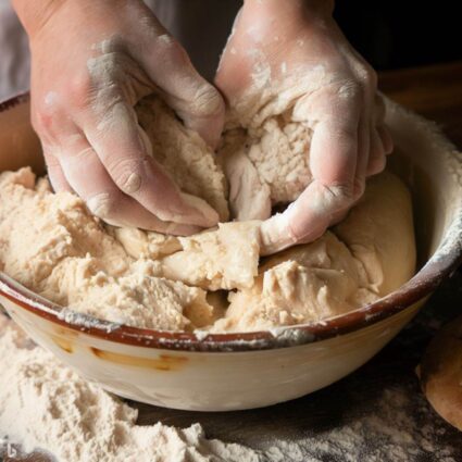 kneading corn masa for tortillas