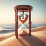 Hourglass with TikTok logo on sand dune