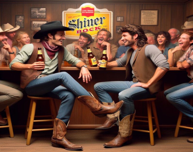 Mullethead and Hambone hanging out at the Lone Star saloon drinking Shiner Bock longnecks.