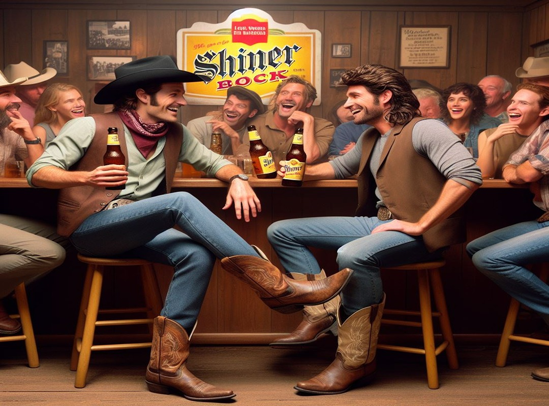 Mullethead and Hambone drink Shiner and tell jokes to an adoring crowd in Lone Star Saloon