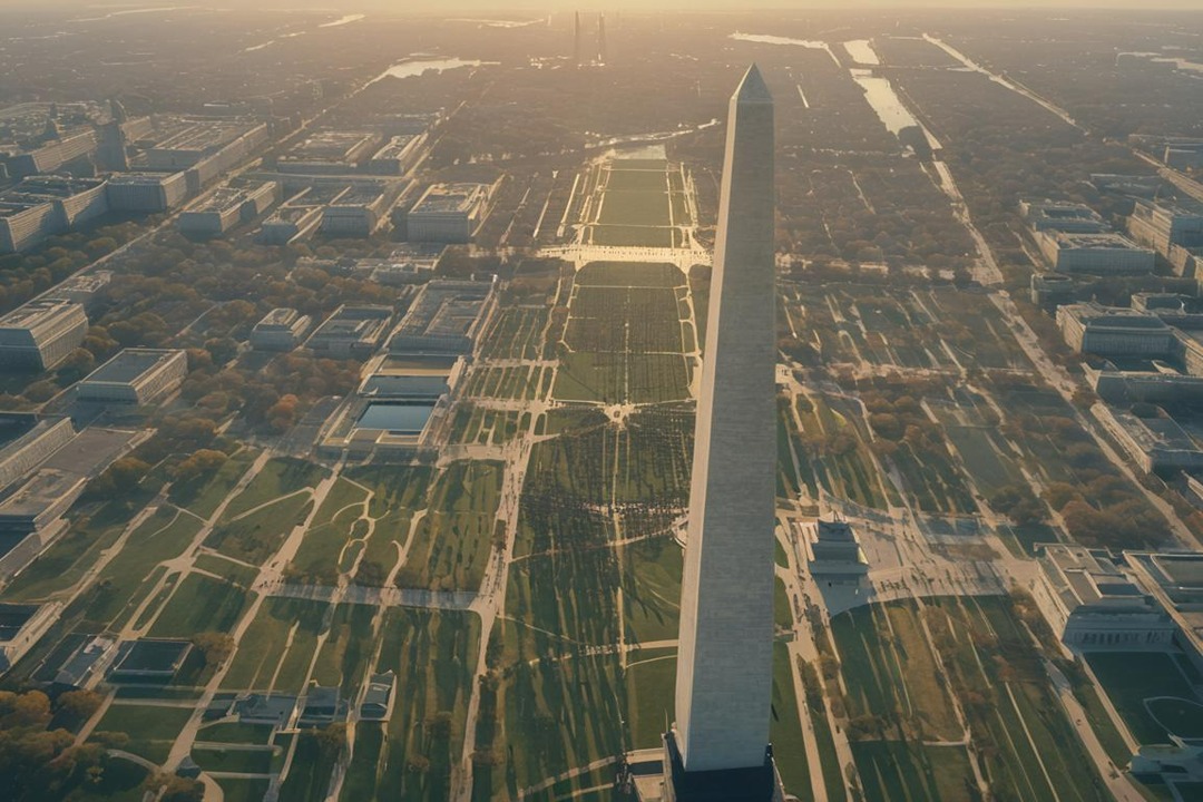 Aerial view of Washington Monument in D.C.