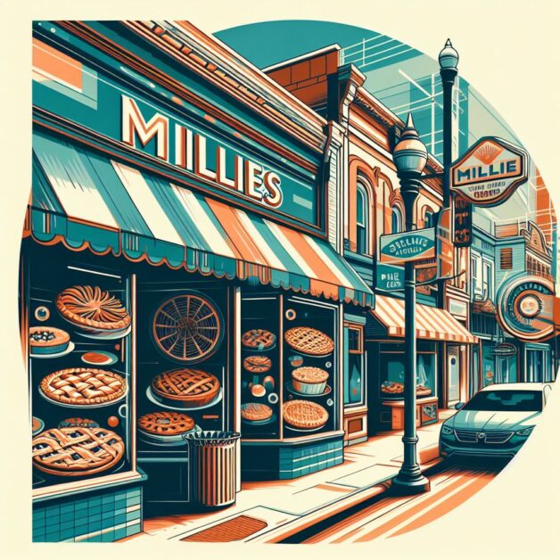 Millies Pie Shop on main street in a midwestern town