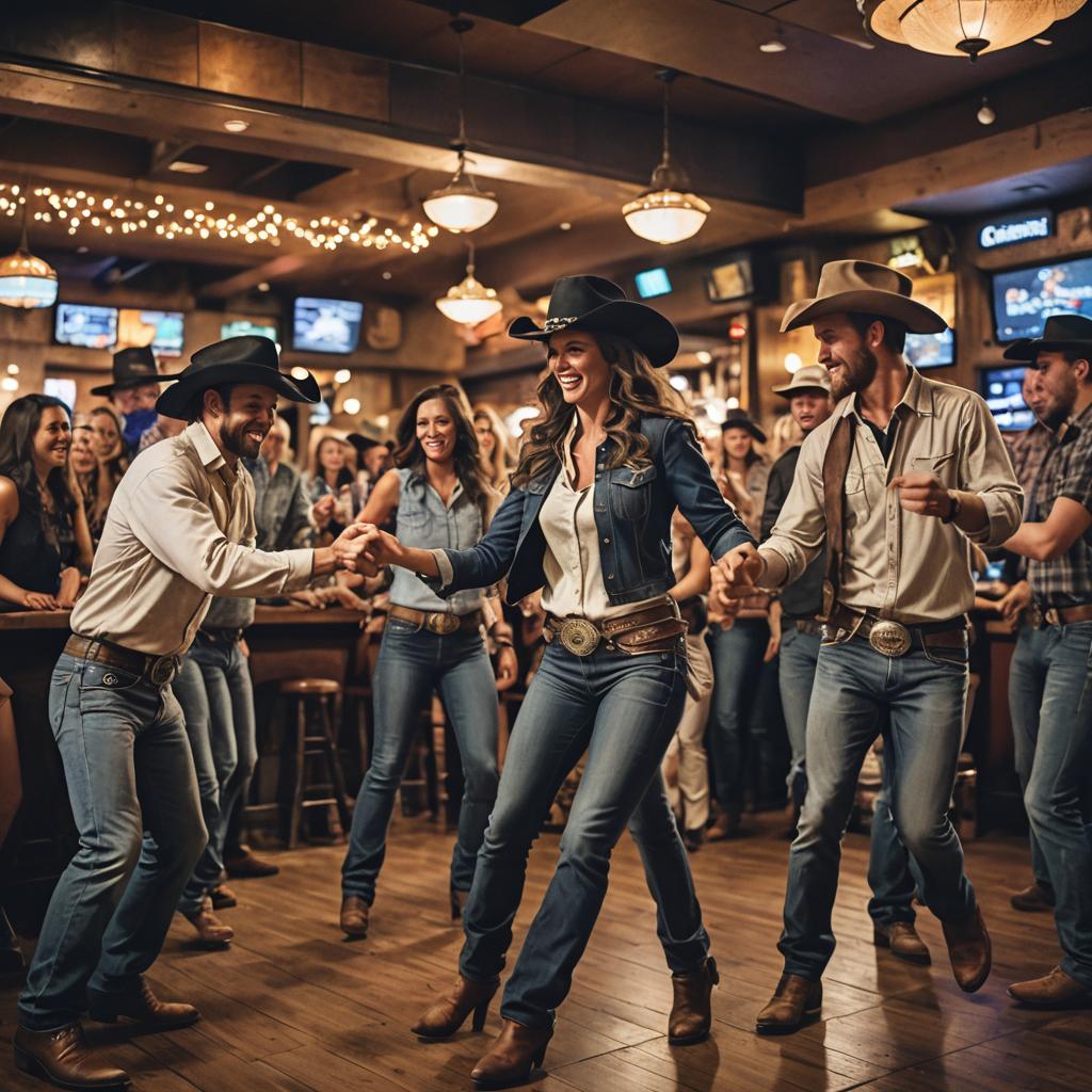 Cowboys and Cowgirls Dance in Bar