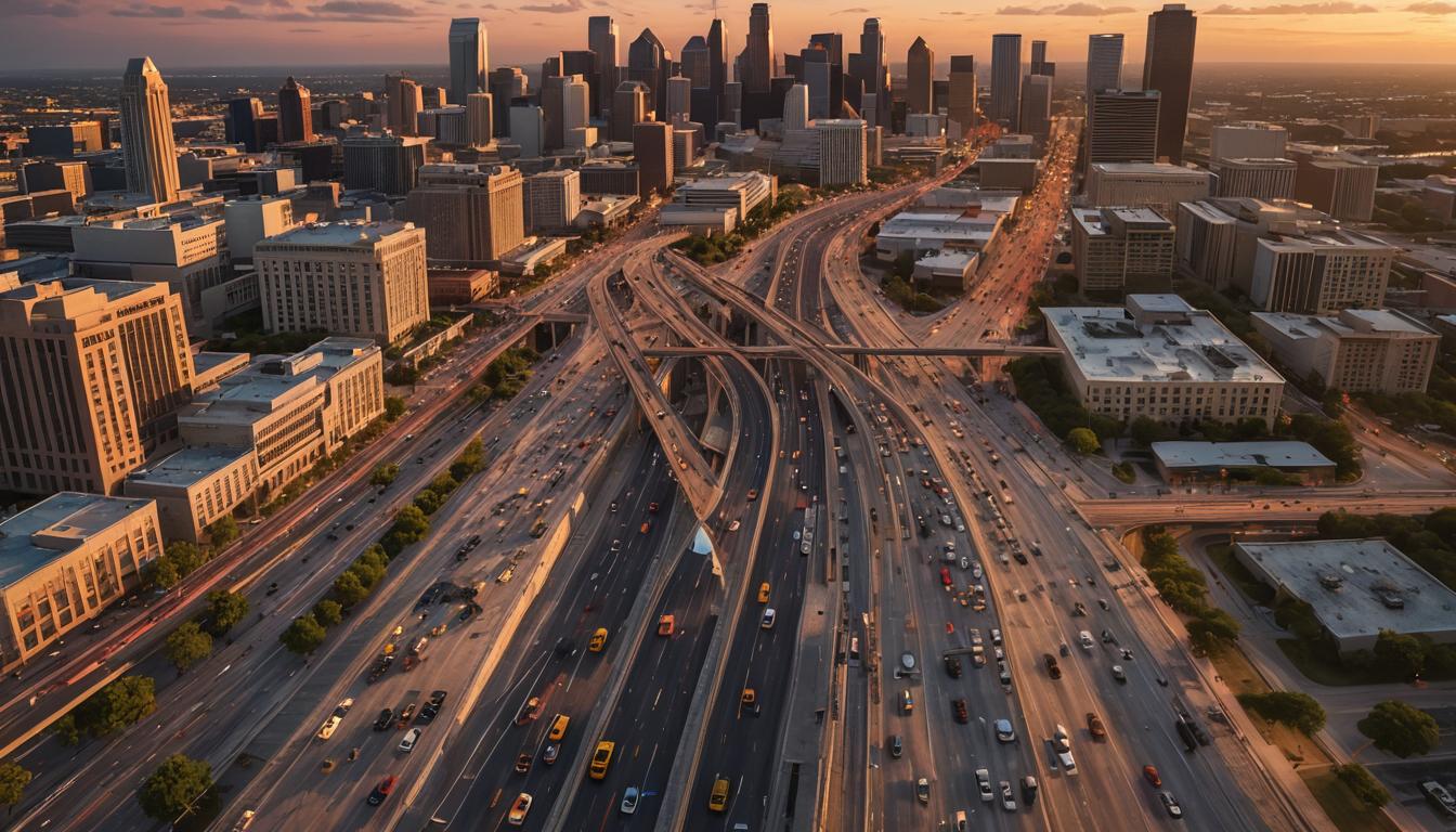 Highway leading into San Antonio at sunset 