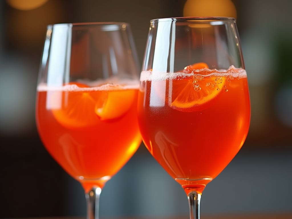 Two Aperol Spritz glasses Toasting