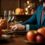 Fall-Season decorated dining table with guest seated