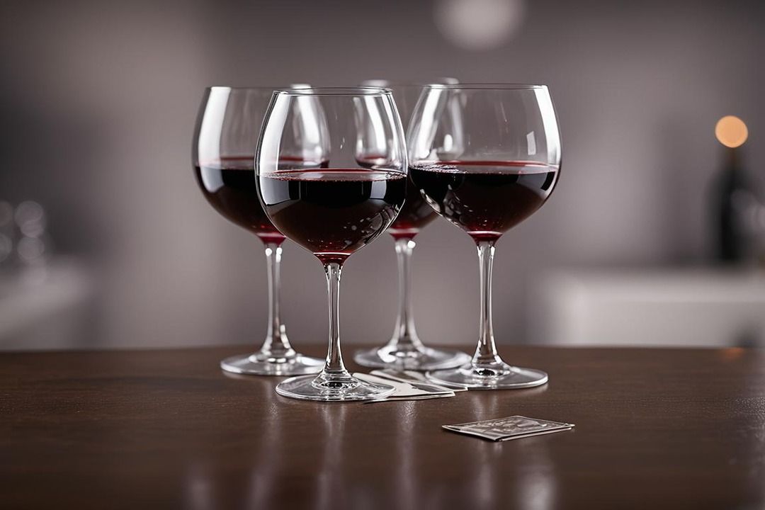 Wine Glasses with Red Wine on Bar Counter 