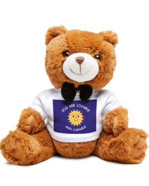 Positive affirmation teddy bear wearing you are lovable and capable t-shirt