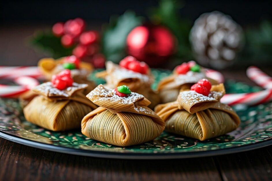 Mexican dessert tamales on Christmas tray