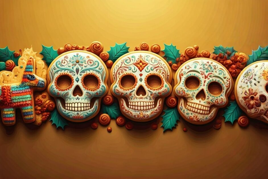 Tex Mex Christmas-themed skulls banner