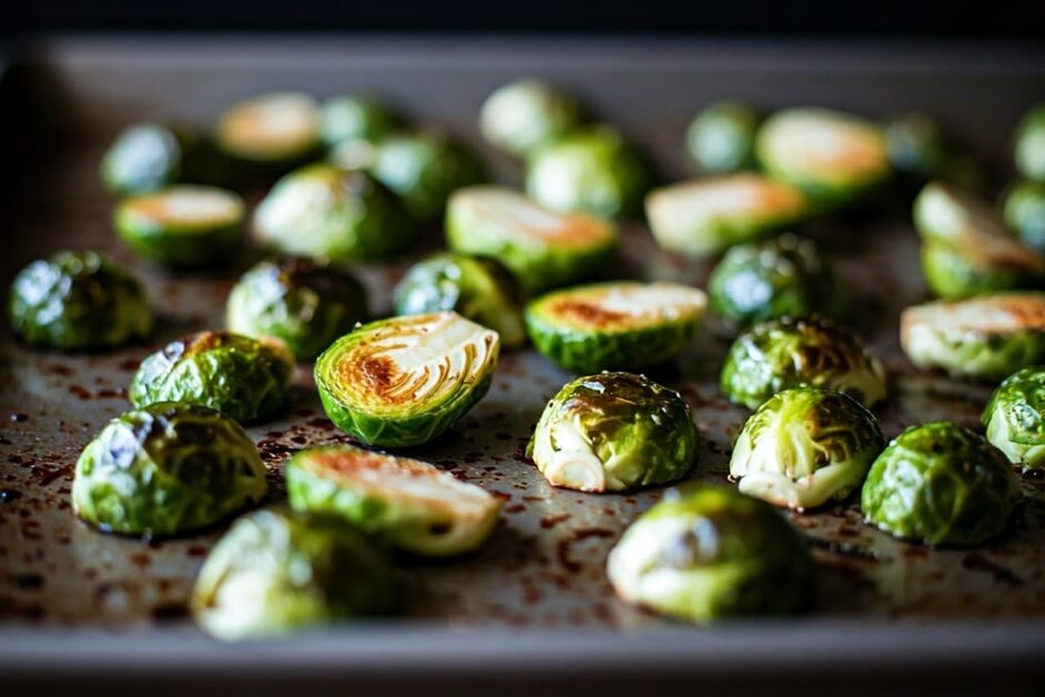 Roasted Brussels Sprouts with Balsamic Glaze on sheet pan