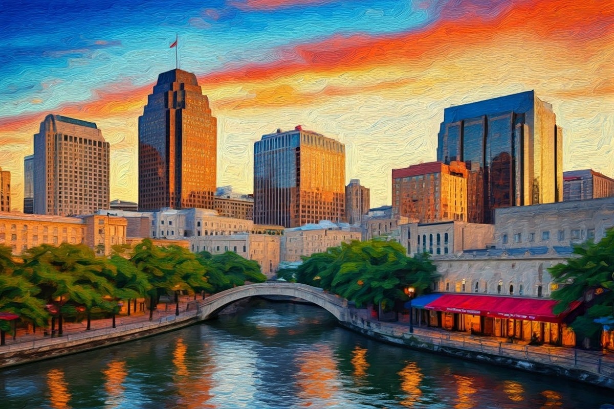 San Antonio River Walk downtown at dusk