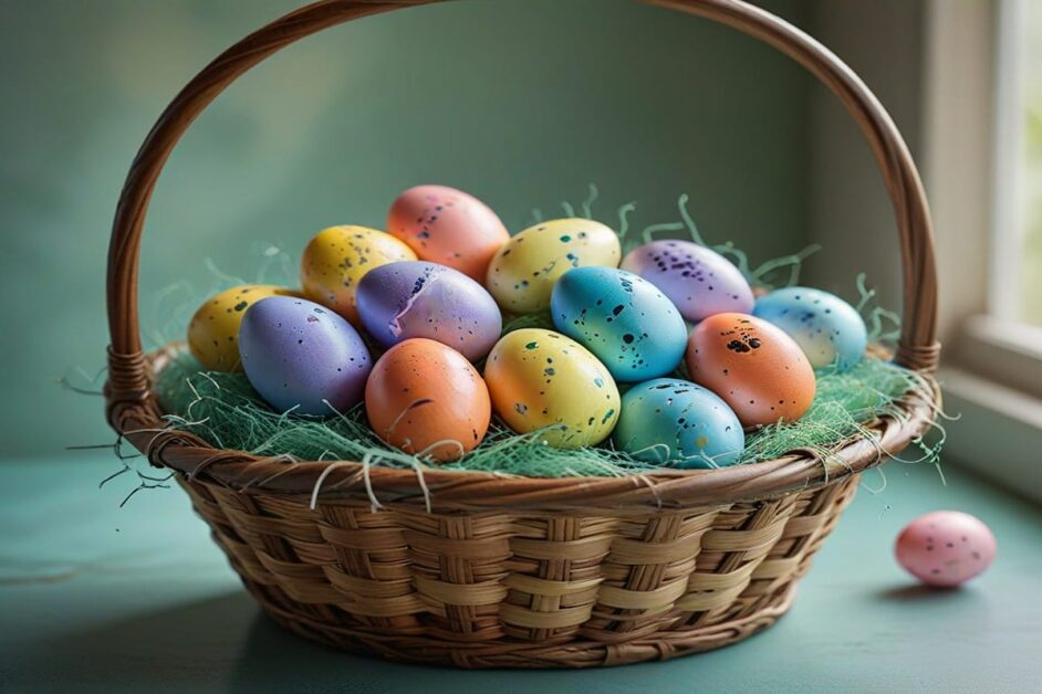 Easter basket with colorful eggseggs