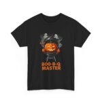 Black Boo B Q Master funny Halloween pumpkin BBQ grill t-shirt with ghostly smoke accents